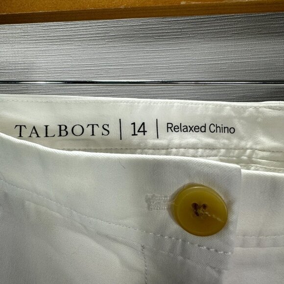 Talbots Pants Womens 14 Relaxed Chino Crop White Cotton Stretch Side Stripe Zip - Picture 3 of 6